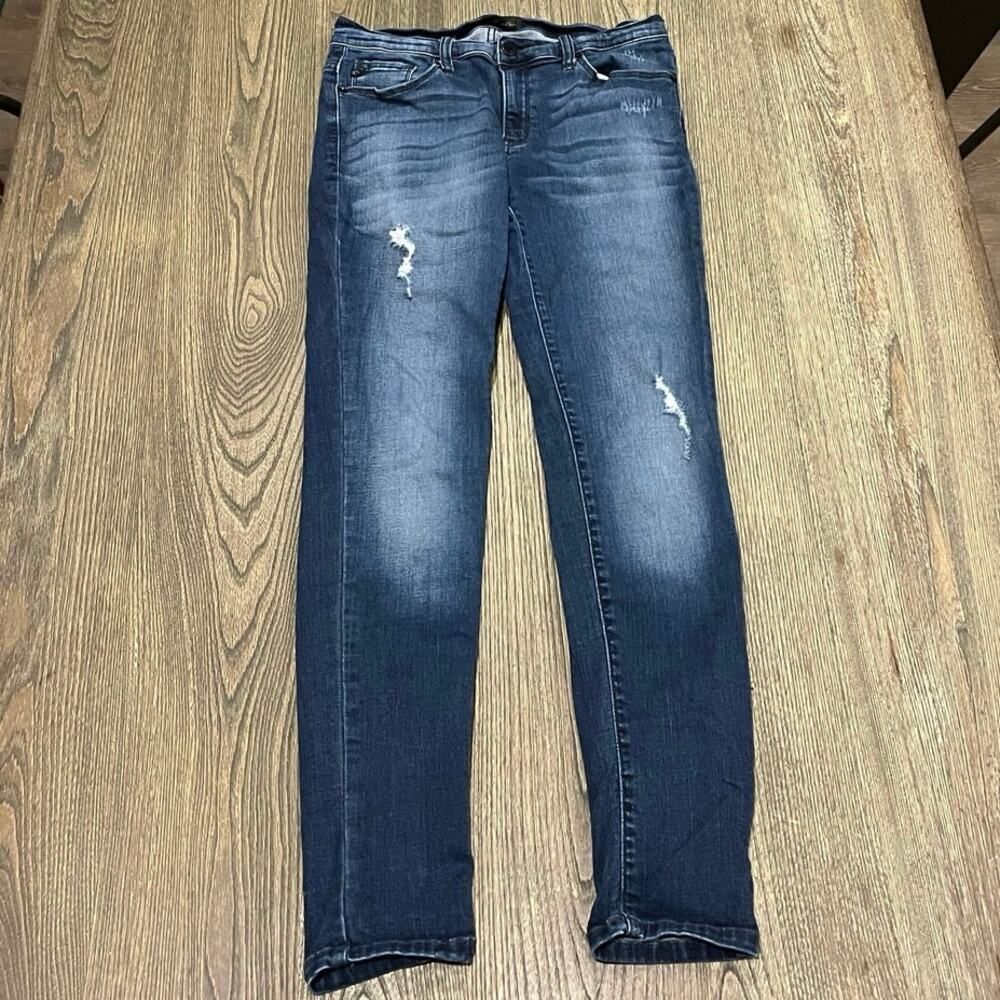 Kancan High Rise Ankle Skinny Jeans Denim Distressed Medium Wash Blue Size 28